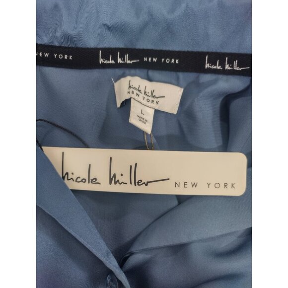 Nicole Miller New York Womens Button-Down Short-Sleeve Blouse L Blue. - Picture 3 of 6